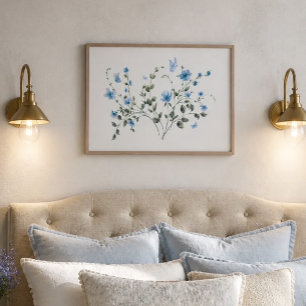 Poster Bouquet floral bleu et aquarelle de papillon