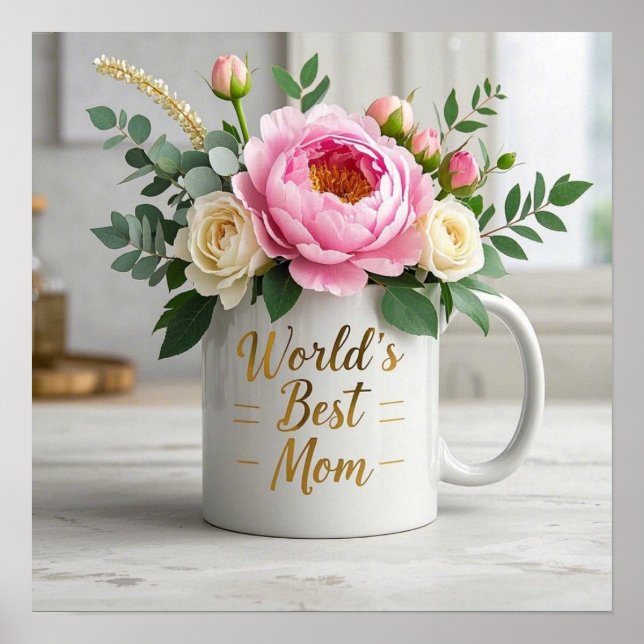 Poster Bouquet floral d'aquarelle douce (pivoines, roses) (Devant)