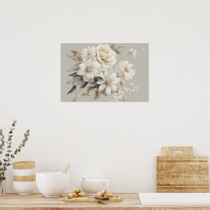 Poster Bouquet floral élégant de roses blanches