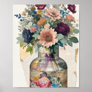 Poster Bouquet floral Ephémère de collage médiatique mixt