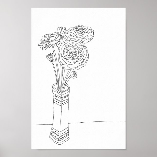 Poster Bouquet floral Ranunculus illustration art imprimé (Devant)
