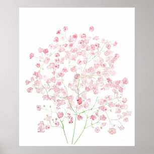 Poster bouquet gypsophila watercol rose pâle