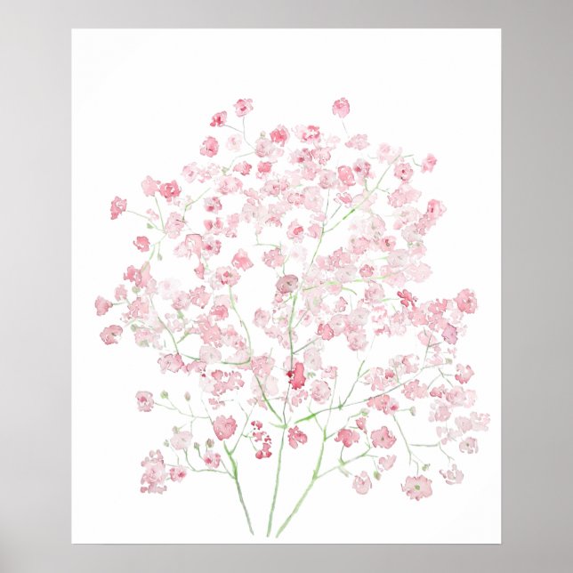 Poster bouquet gypsophila watercol rose pâle (Devant)