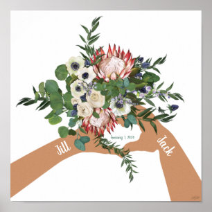 Poster Bouquet mariage Fleur Avec Noms Art Imprimer