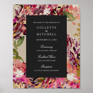 Poster Bouquet romantique Hot Pink Black Mariage Bienvenu