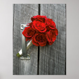 Poster Bouquet Rose rouge & Bois