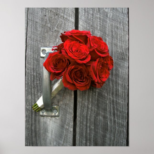Poster Bouquet Rose rouge & Bois (Devant)