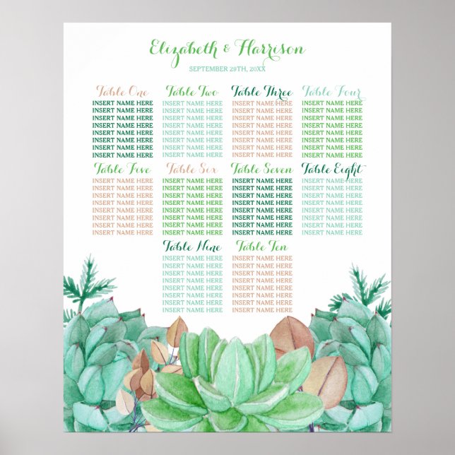 Poster Bouquet Succulent Botanique Floral Mariage Siège (Devant)