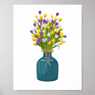 Poster Bouquet Tulip dans Vase couleur Cyano