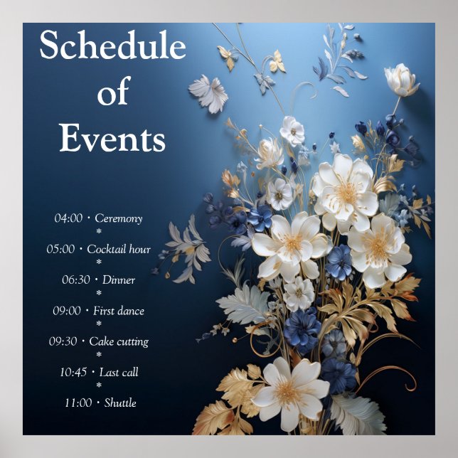 Poster Bouquets de Silky Blue-White et Gold Edges (Devant)