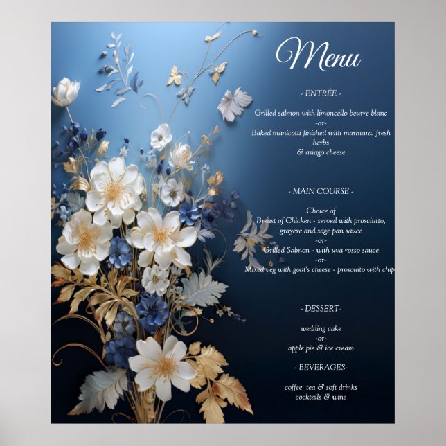 Poster Bouquets de Silky Blue-White et Gold Edges (Devant)