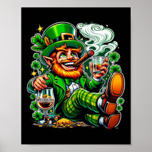 Poster Bourbon et cigares de la Saint-Patrick du Leprecha