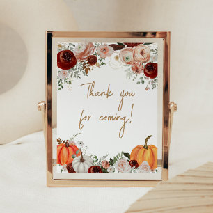 Poster Bourgogne Chute Citrouille Floral Merci pour venir
