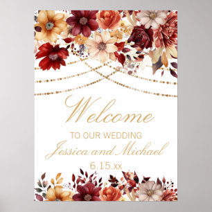 Poster Bourgogne Crème Orange Brûlé Fleurs de Mariage Bie