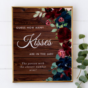 Poster Bourgogne et Bleu Marine Bois Combien de Baisers P