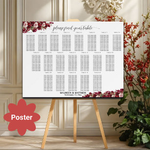 Poster Bourgogne Floral 20 Tables Siège Mariage