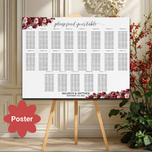 Poster Bourgogne Floral 21 Tables Siège Mariage