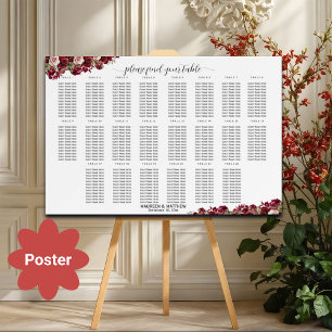 Poster Bourgogne Floral 22 Tables Siège Mariage