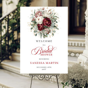Poster Bourgogne Floral Bohème Or Bienvenue à la Mariée