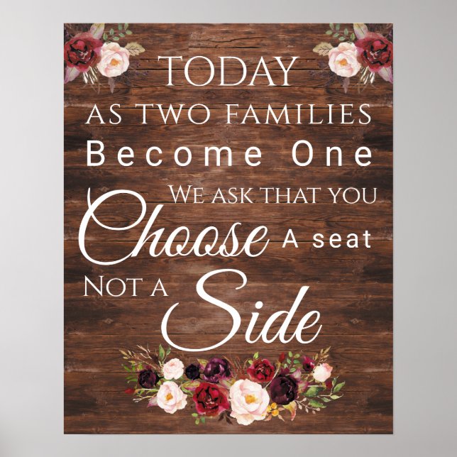 Poster Bourgogne Floral Choisissez un siège (Devant)