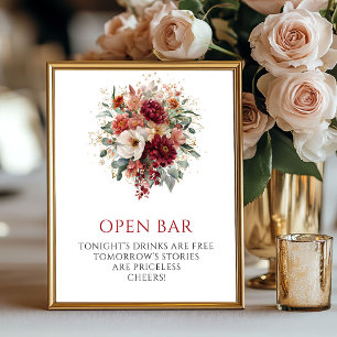 Poster Bourgogne Floral Élégant Bar à Fleurs de Table Ouv