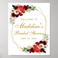 Bourgogne Floral Gold Boho Fête des mariées Bienve