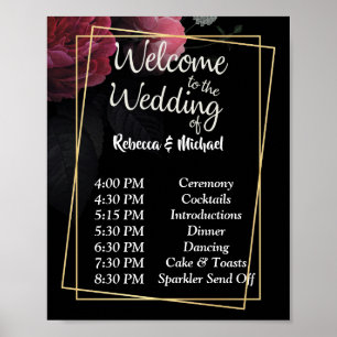Poster Bourgogne Floral Rustic Mariage Ordre des événemen
