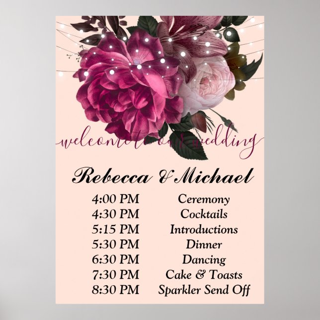 Poster Bourgogne Floral Rustic string ligOrdre des événem (Devant)