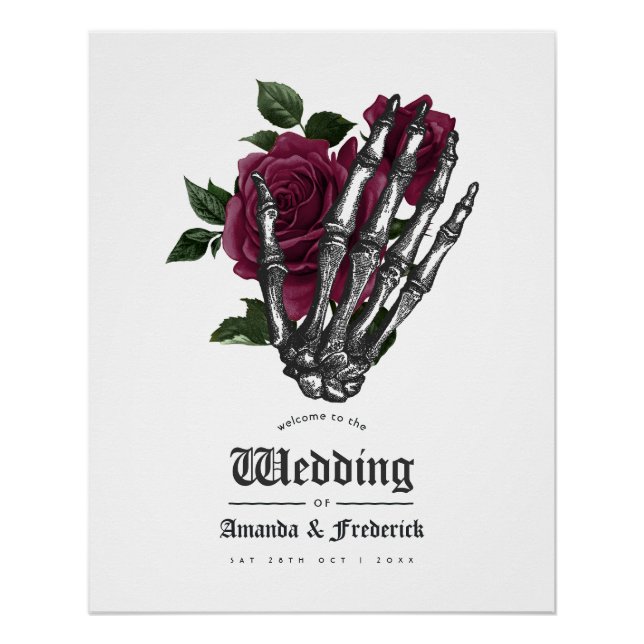Poster Bourgogne Floral Squelette Mariage gothique Bienve (Devant)