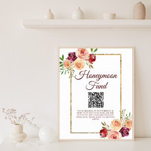 Poster Bourgogne Gold Floral Automne Mariage Honeymoon Fu