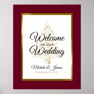 Poster Bourgogne Gold Winter Holiday Mariage Bienvenue