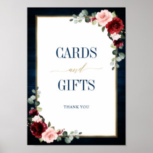 Poster Bourgogne Marine Blush Floral Cartes et Cadeaux Do