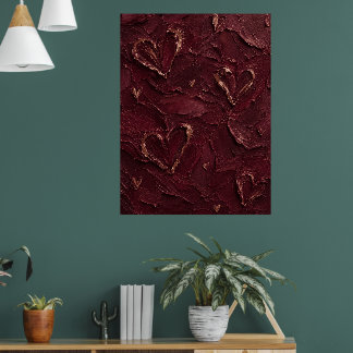 Poster Bourgogne & Or Rose Coeur Texturé Abstrait