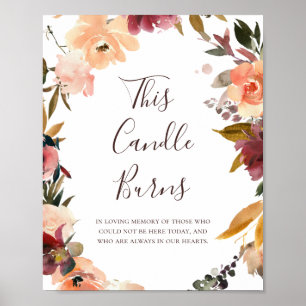 Poster Bourgogne Orange Floral Cette Bougie Brûle Mariage