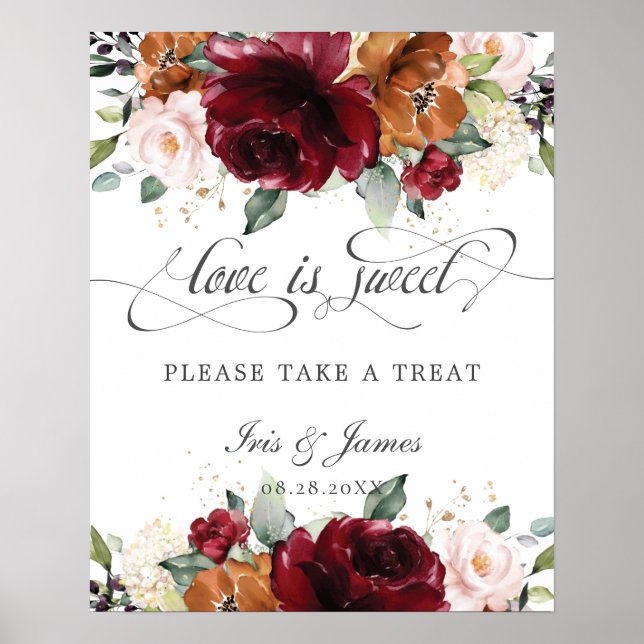 Poster Bourgogne Orange Floral L'amour est doux Prenez un (Devant)
