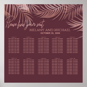 Poster Bourgogne rose feuille d'or tropical feuilles roma