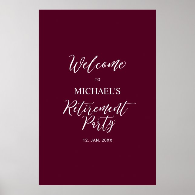 Poster Bourgogne Rouge | Bienvenue à une fête de retraite (Devant)