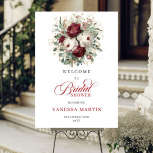 Poster Bourgogne Rouge Floral Bienvenue à la Baby Shower 