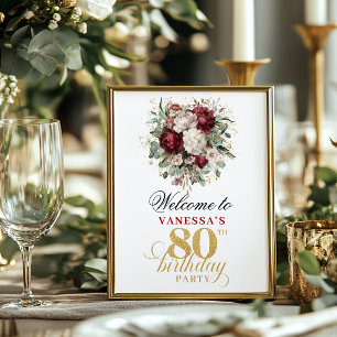 Poster Bourgogne rouge rosé or 80e anniversaire 8x10 accu