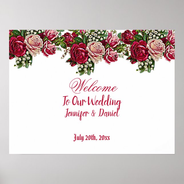 Poster Bourgogne Rouge Russe Mariage campagnard Rose Bien (Devant)