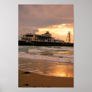 Poster Bournemouth Pier And Beach Dorset England