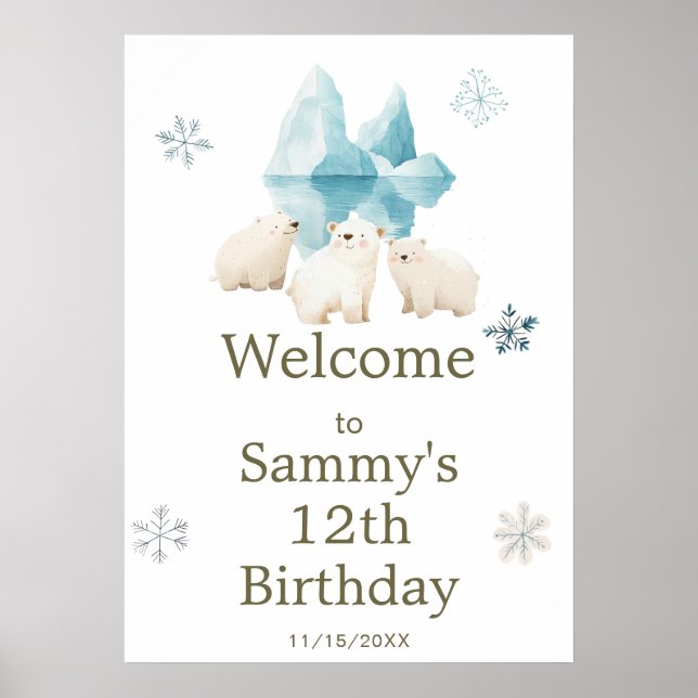 Poster Bours polaires d'hiver mignons Fête d'anniversaire (Devant)
