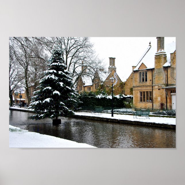 Poster Bourton sur l'eau Cotswolds Arbre de Noël (Devant)