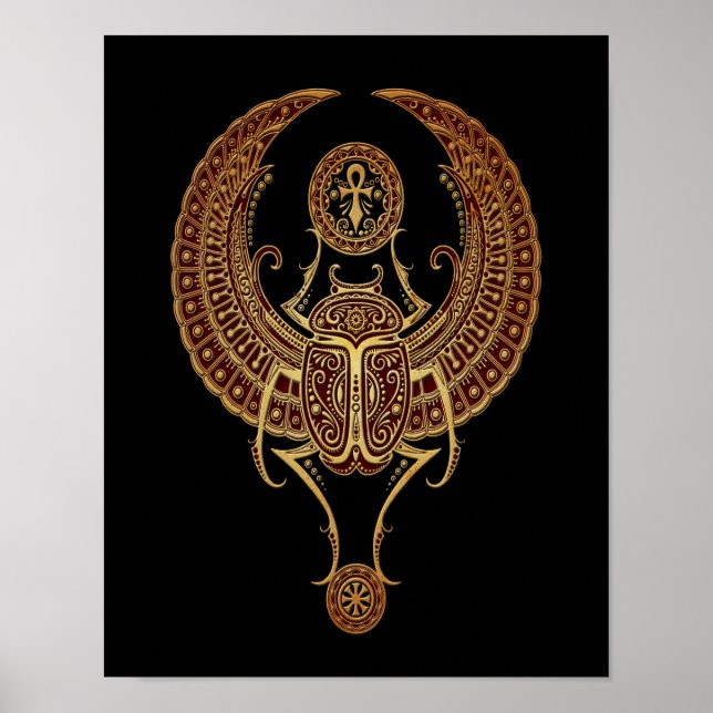 Poster Bousier égyptien à ailes rouges avec coléoptère no (Devant)