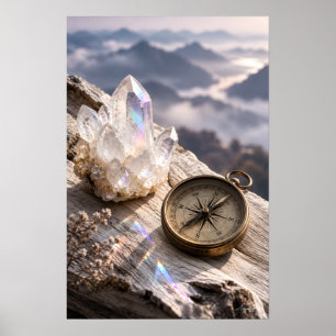 Poster Boussole en laiton et cristal de quartz Ethéré Sti