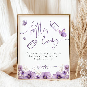 Poster Bouteille Beer Purple Papillon Baby shower Jeu