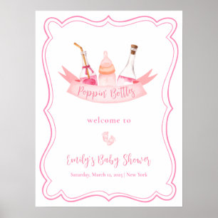 Poster Bouteille de Champagne Rose Cadre Fille Baby Showe
