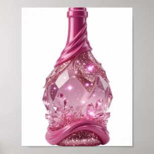 Poster Bouteille de désirs en verre rose argenté vibrant