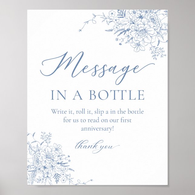 Poster Bouteille de Message de Mariage Bleu de France (Devant)