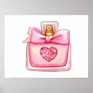 Poster Bouteille de parfum en Aquarelle rose
